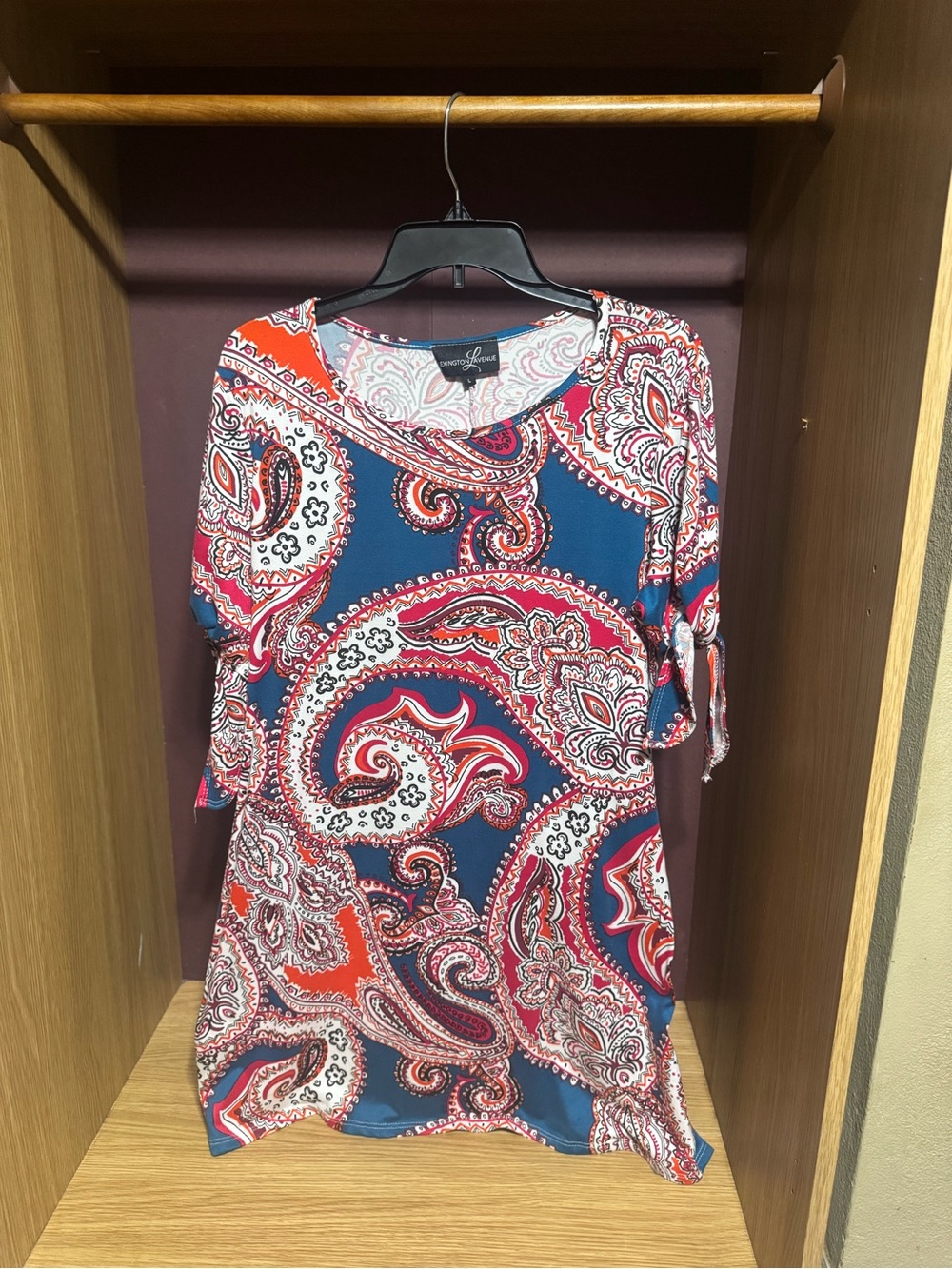 Lexington Avenue Blue Red Paisley 3/4 Sleeve Dress Size Large